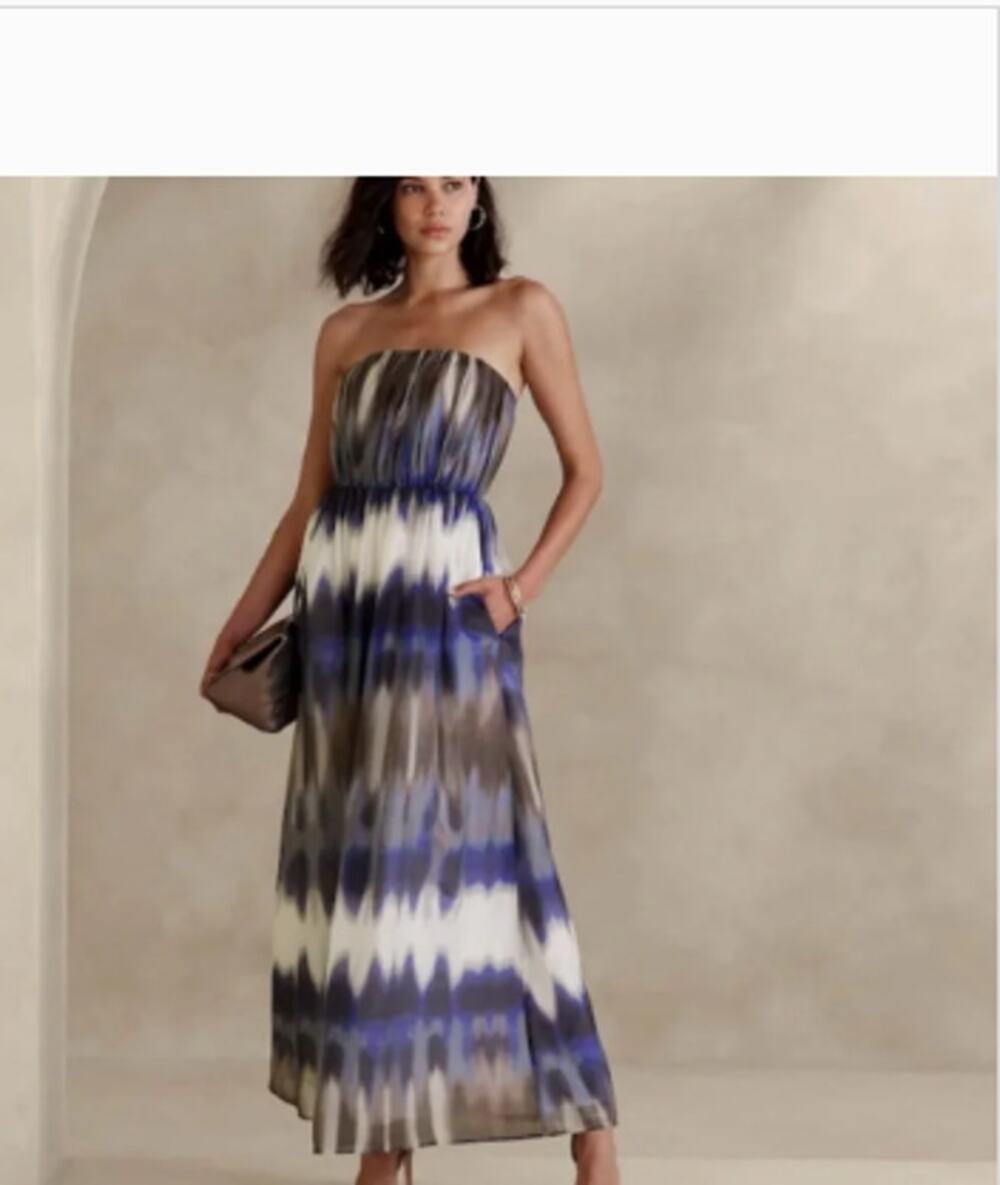 Banana Republic Blue & White Sleeveless Organza Maxi Dress Women’s Size 2 Petite